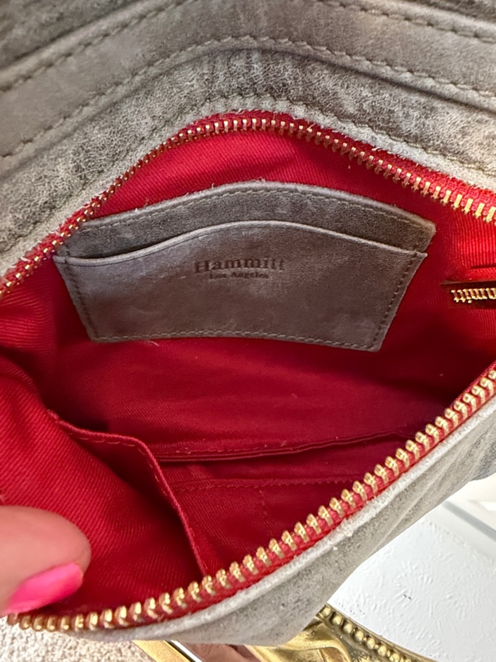 Hammitt Gray Suede Crossbody with Red Zip and Gold Hardware - Picture 7 of 11